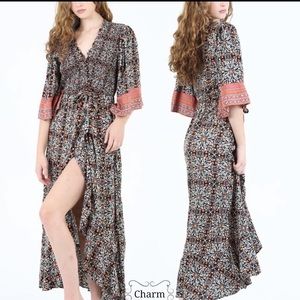 Angie smocked dress with slit